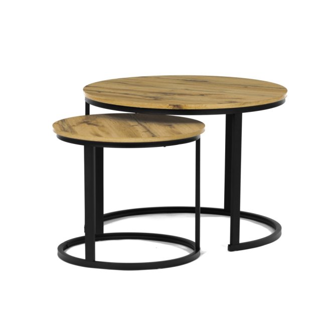 Set 2 konferenčních stolků FRIGO — kov, MDF, černá / dekor divoký dub