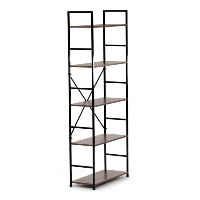 Regál UREK — kov, MDF, černá / dekor starého dřeva