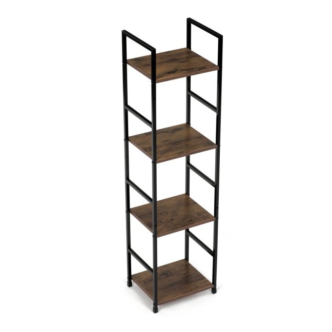 Regál TIREK III — kov, MDF, černá / dekor starého dřeva