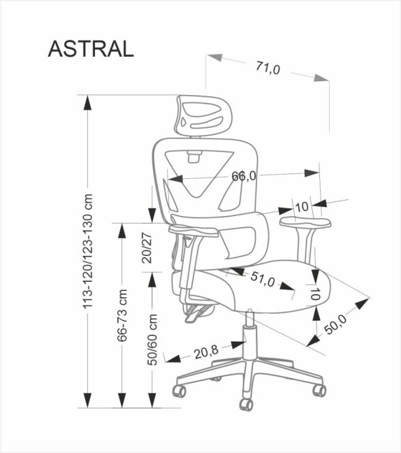 Kancelářská ergonomická židle ASTRAL — látka, černá