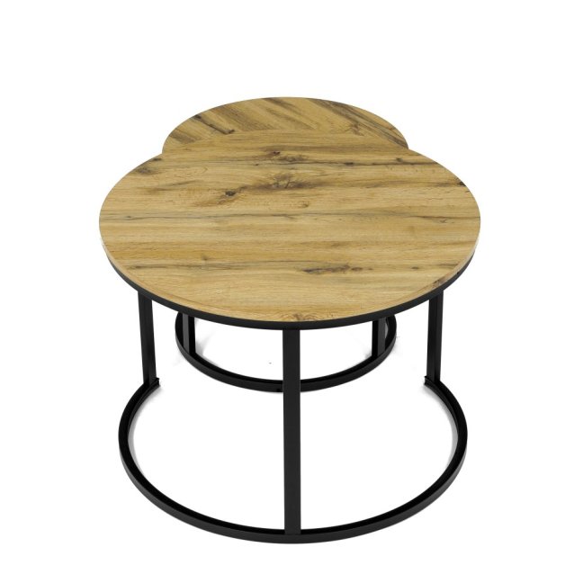 Set 2 konferenčních stolků FRIGO — kov, MDF, černá / dekor divoký dub