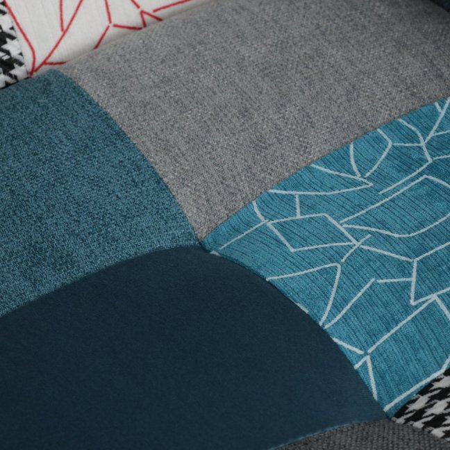 Houpací křeslo FABIAN II — látka, modrý patchwork