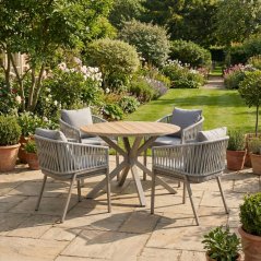 Zahradní křeslo s polštáři VIKA— kov, textil, krémová