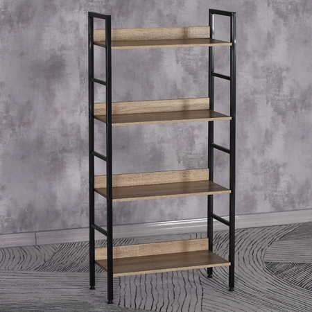 Regál SALIS II — kov, MDF, černá / dekor dub