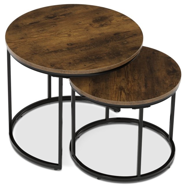 Set 2 konferenčních stolků XANDER — kov, MDF, černá / dekor starého dřeva