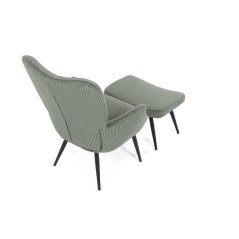 Relaxační křeslo ušák s taburetem ROYAL — kov, manšestr, zelená