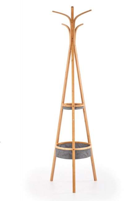 Stojanový věšák KAFA — masiv bambus, látka, přírodní / šedá