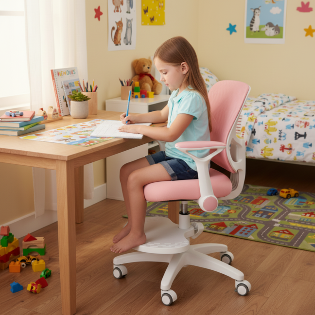 Dětská rostoucí židle Neoseat JUNI 007 — látka, pratelný potah, růžová