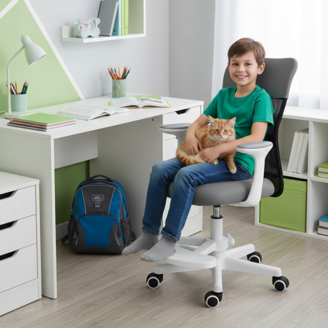 Dětská židle Neoseat MONKEY WHITE s podnoží — látka, bílá / světle šedá