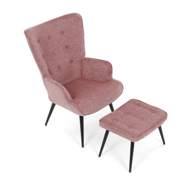 Relaxační křeslo ušák s taburetem ROYAL II — kov, látka, růžová
