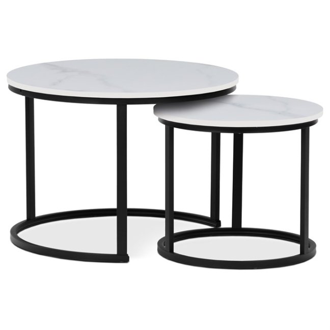 Set 2 konferenčních stolků FRIGO — kov, MDF, černá / dekor bílý mramor