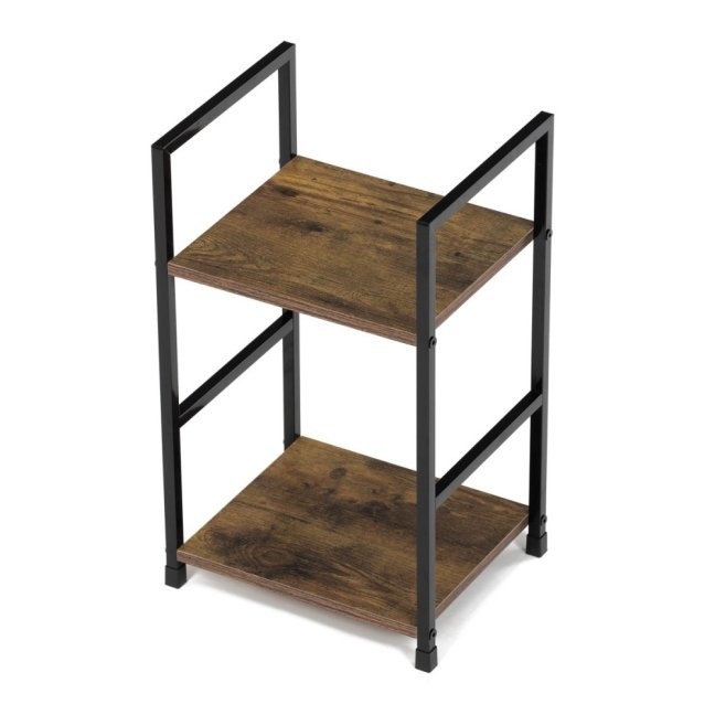 Regál TIREK — kov, MDF, černá / dekor starého dřeva