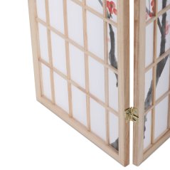 3dílný paravan SAKURA — dřevo, netkaná textilie, přírodní / bílá