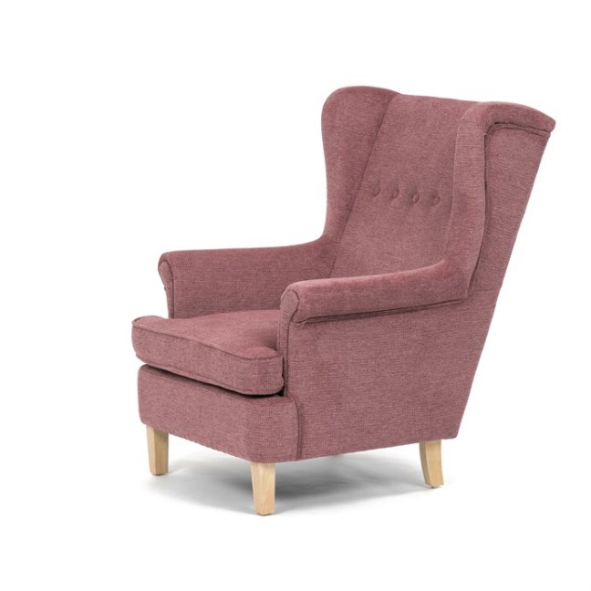 Relaxační křeslo ušák MAVEN — masiv, látka, přírodní / růžová