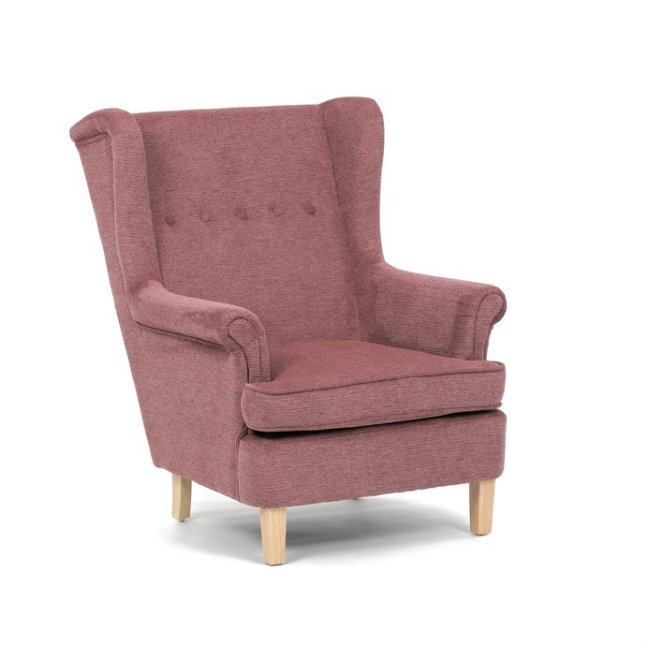 Relaxační křeslo ušák MAVEN — masiv, látka, přírodní / růžová