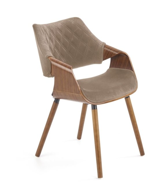 Jídelní křeslo DUNIEN — masiv, samet, ořech / béžová