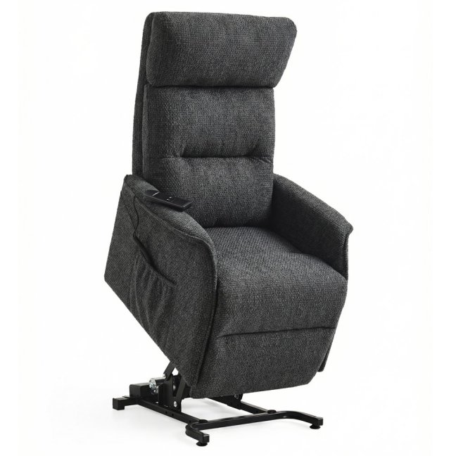 TV křeslo KONRAD s elektrickým polohováním — látka, šedá, nosnost 150 kg