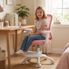 Dětská otočná židle Neoseat JUNI s podnoží — látka, růžová