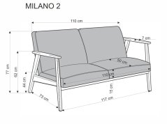 Designová dvojsedačka MILANO — masiv, látka, ořech / béžová
