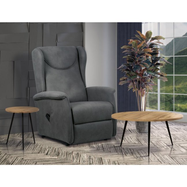 Relaxační křeslo ušák TELMAR s elektrickým polohováním — 2 motory, látka, šedá