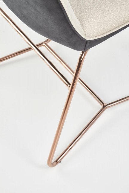 Jídelní židle SKORA — kov, ekokůže, látka, zlatá / krémová