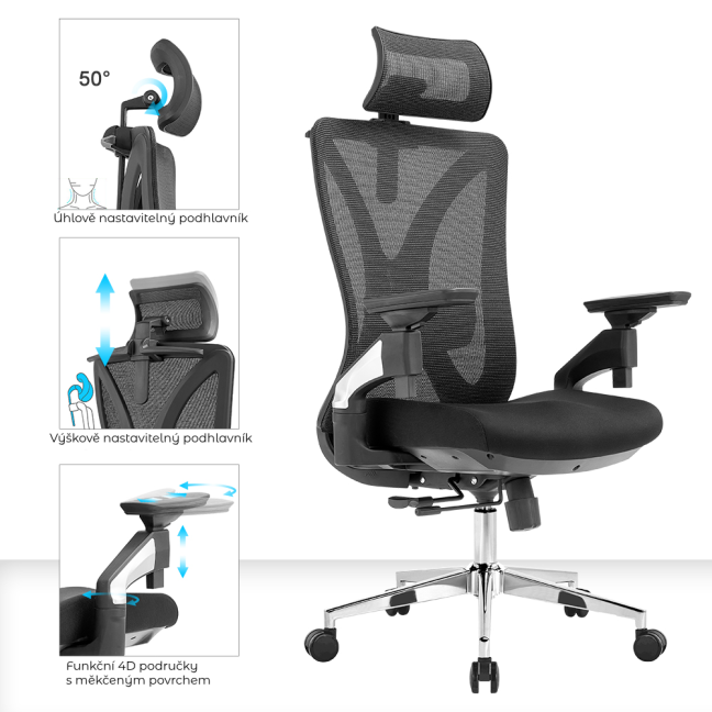 Kancelářská ergonomická židle Neoseat THOMAS — síť / látka, černá, nosnost 150 kg