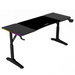 Výškově nastavitelný herní stůl ERACER H1216 — 160x60 cm, kov, melamin, černá, RGB podsvícení
