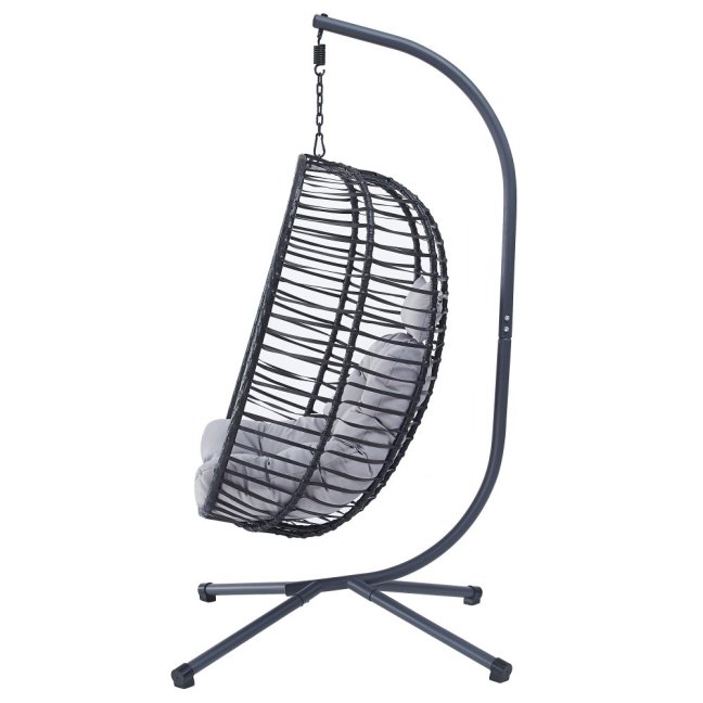Zahradní závěsné křeslo AVARIN —  umělý ratan, černá/šedá, nosnost 150 kg
