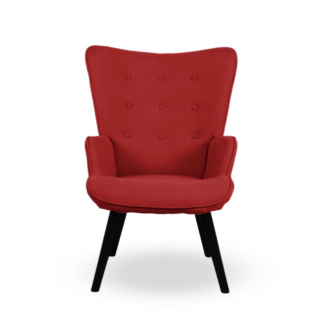 Křeslo ušák CORDU + taburet — masiv, látka, černá / červená