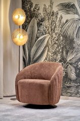 Designové otočné křeslo BASILIO — kov, látka, hnědá