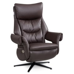 TV křeslo HAROLD otočné s elektrickým polohováním — 2 motory, pravá kůže, hnědá