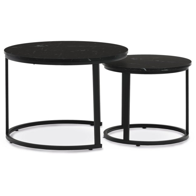 Set 2 konferenčních stolků FRIGO — kov, MDF, černá / dekor černý mramor