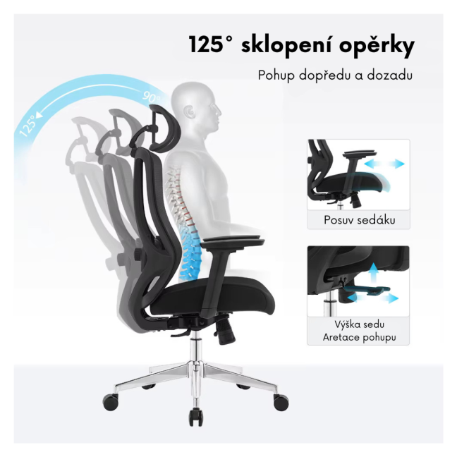 Kancelářská ergonomická židle Neoseat TIYA — černá, nosnost 150 kg