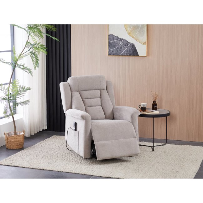 TV křeslo SARGON s elektrickým polohováním — 2 motory, látka, béžová