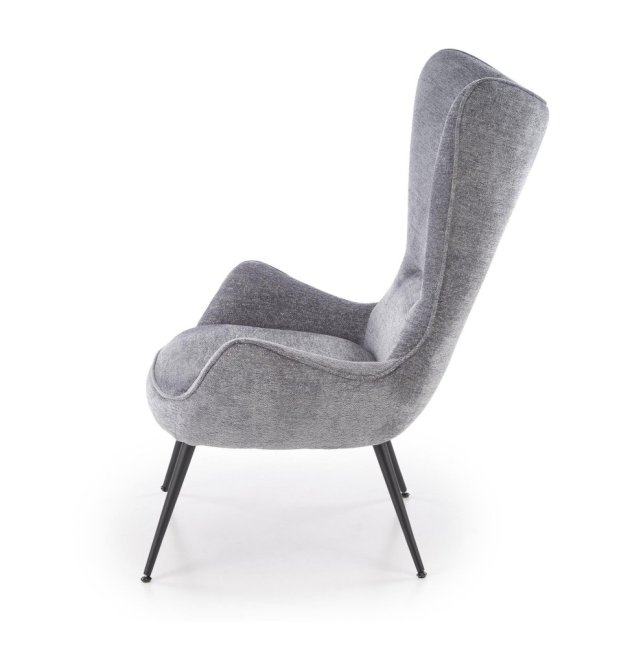 Designové křeslo ušák JUKON — kov, látka, šedá
