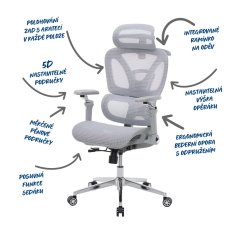 Kancelářská ergonomická židle PORTE — síťovina, šedá