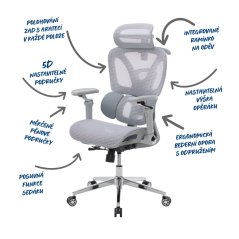 Kancelářská ergonomická židle PORTE II — síťovina, šedá