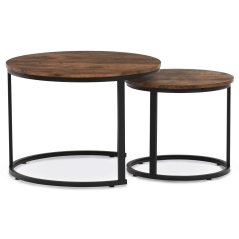 Set 2 konferenčních stolků FRIGO — kov, MDF, černá / dekor staré dřevo