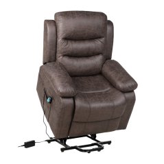 TV křeslo DORMI s elektrickým polohováním — látka vintage, hnědá, nosnost 130 kg
