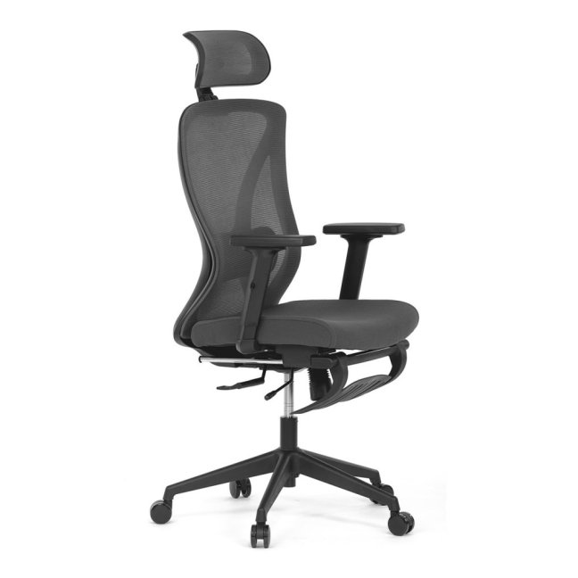 Kancelářská ergonomická židle ZANE s podnožkou — síť / látka, šedá