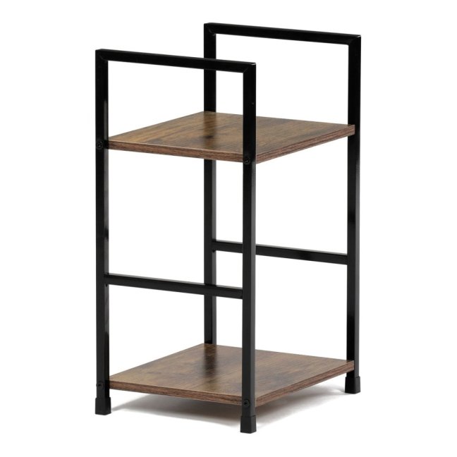 Regál TIREK — kov, MDF, černá / dekor starého dřeva