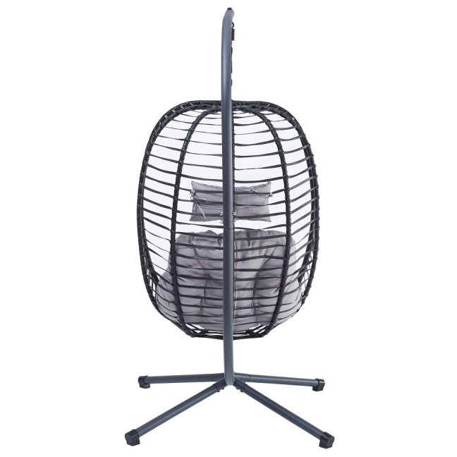Zahradní závěsné křeslo AVARIN —  umělý ratan, černá/šedá, nosnost 150 kg