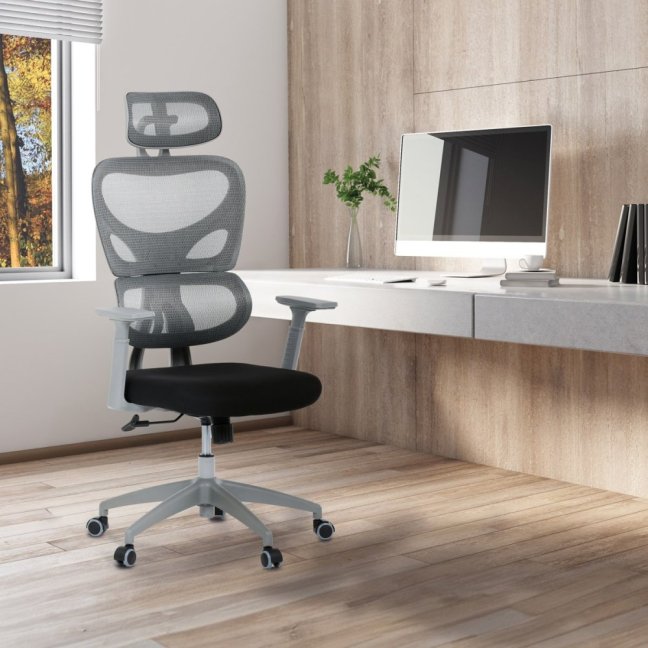 Kancelářská ergonomická židle GRANT II — síť, látka, šedá