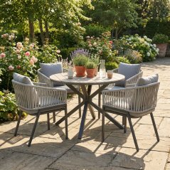 Zahradní křeslo s polštáři VIKA— kov, textil, šedá