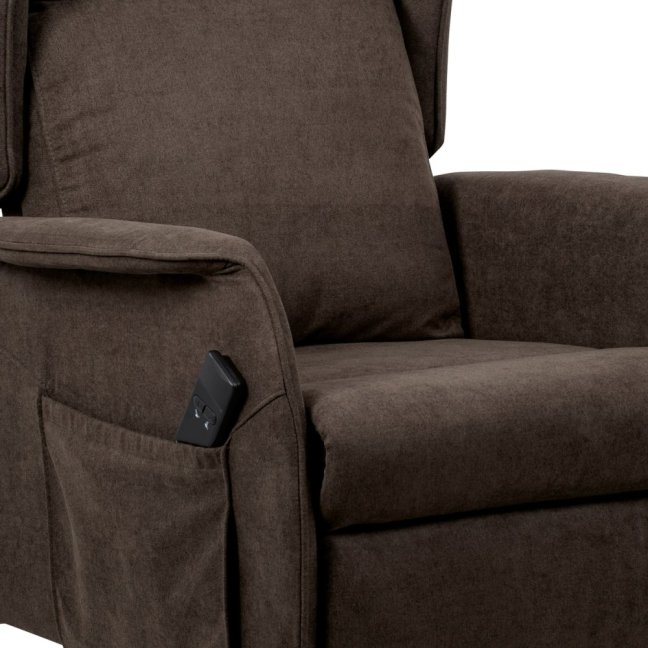 Relaxační TV křeslo ušák MILO s elektrickým polohováním — látka, hnědá