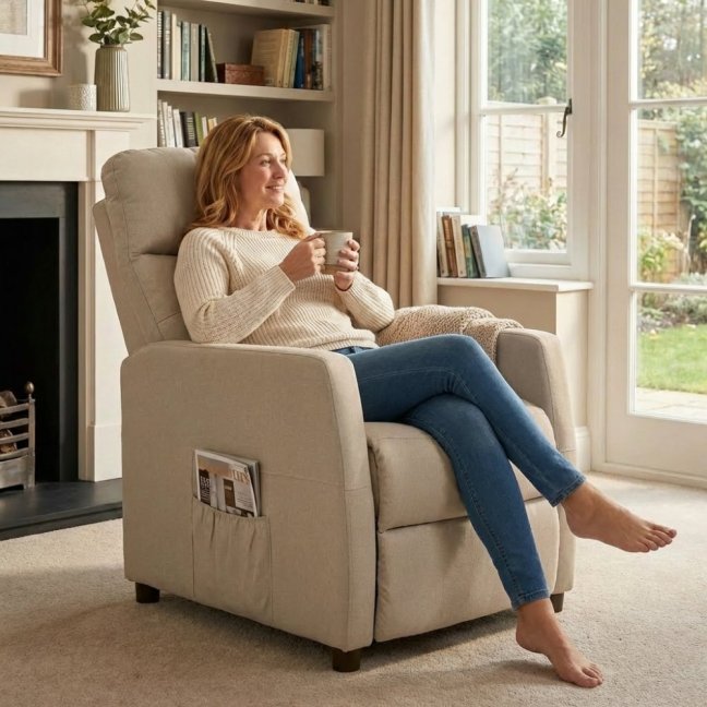 Relaxační polohovací TV křeslo MODO — látka, béžová, nosnost 130 kg