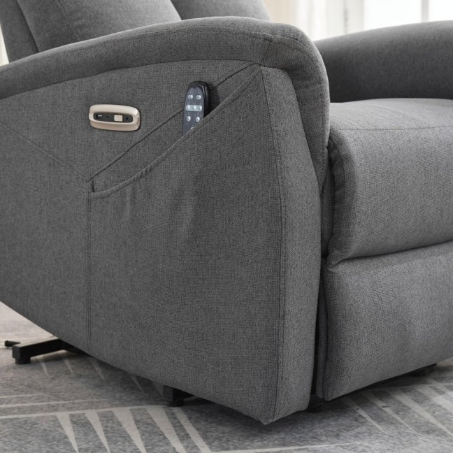 TV křeslo DAMIAN s elektrickým polohováním, masáží a vyhříváním — látka, šedá