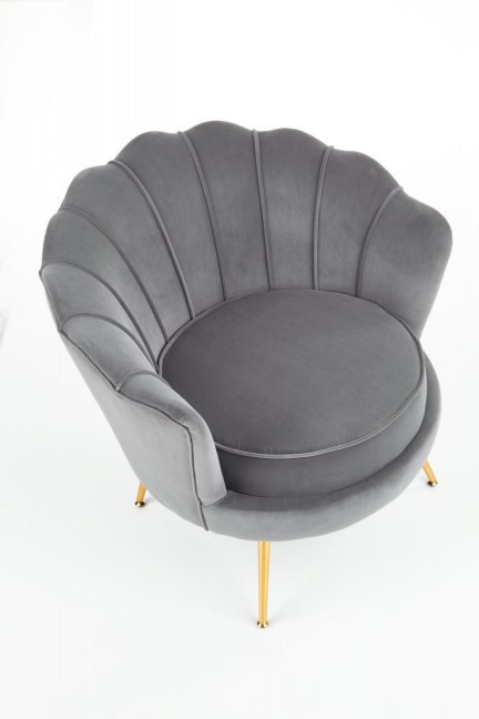 Designové křeslo AMORINITO — kov, látka, zlatá / šedá