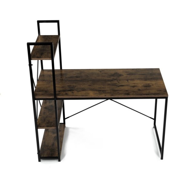 Psací stůl s regálem MOREL — kov, MDF, černá / dekor starého dřeva