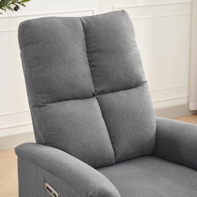 TV křeslo DAMIAN s elektrickým polohováním, masáží a vyhříváním — látka, šedá